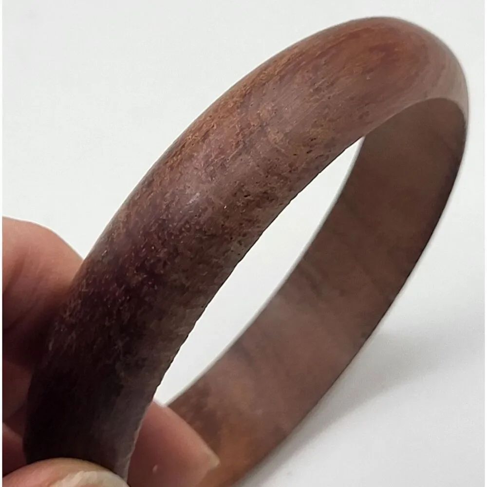 VIntage 70s Bohemian Wooden Bangle Bracelet 2.7in dia.55in wide